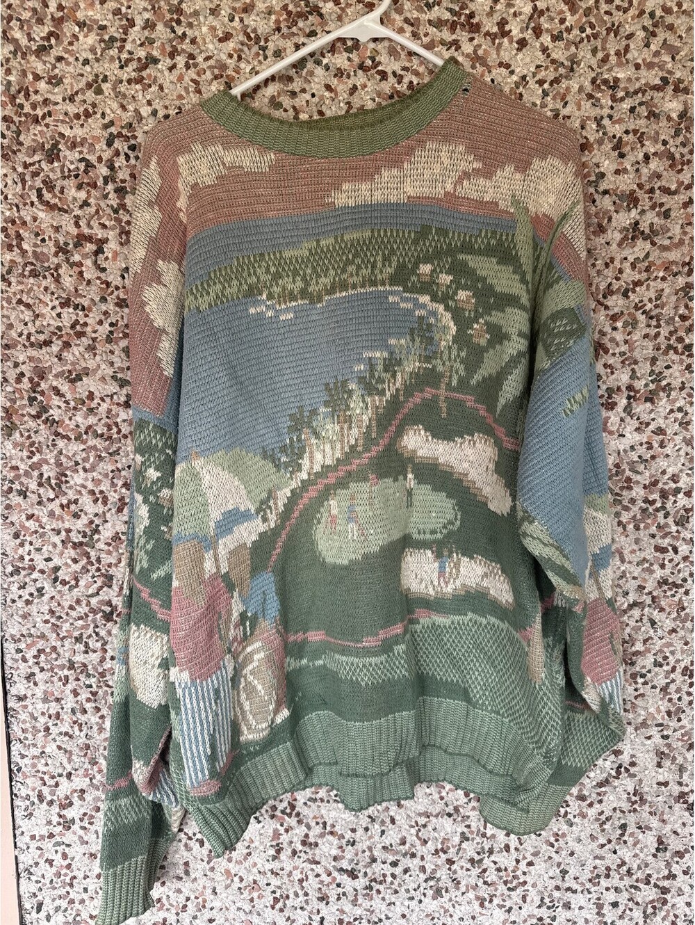 Vintage Crossings Golf Course Scenic Knit Sweater USA Cotton Mens L